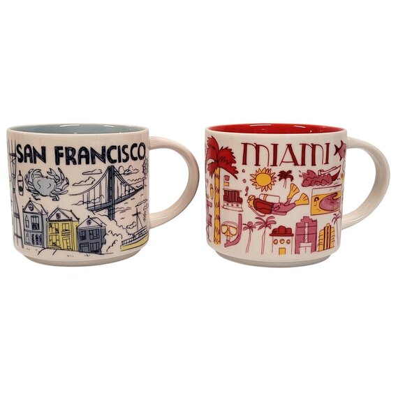 Starbucks Been There Series Lot 2 Miami 2021 San Francisco 2018 Mug 14 oz - Picture 1 of 6